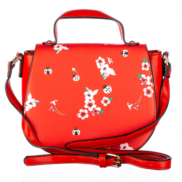 Γυναικεία τσάντα Flower Κόκκινη οικολογικό δέρμα, 5 - Kalapod.gr
